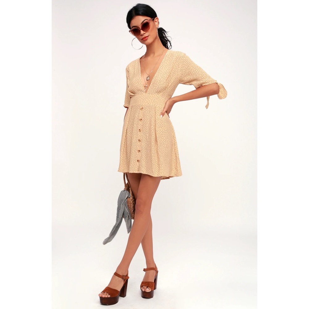 Faithful the brand Birgit Beige Polka Dot Mini Dress small